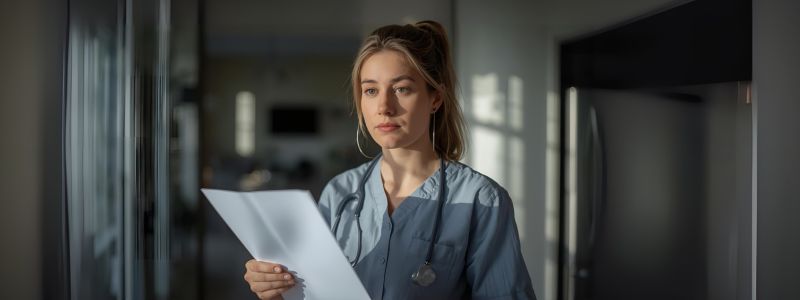 a female caregiver holding a legal document