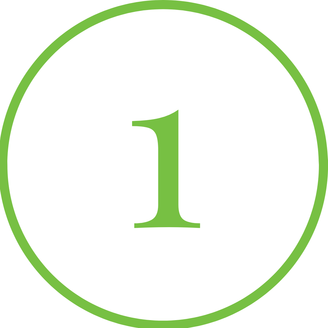 Green circular icon with the number one, symbolizing a step in a process for finding senior care services in Washington D.C.