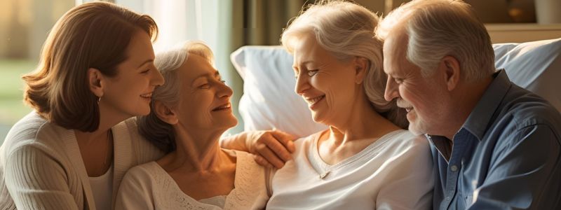 a senior surrounded by family members