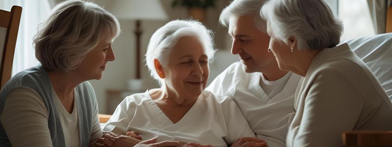 Hospice caregiver speaking with family members