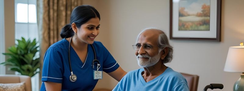 caregiver and an assisted living patient