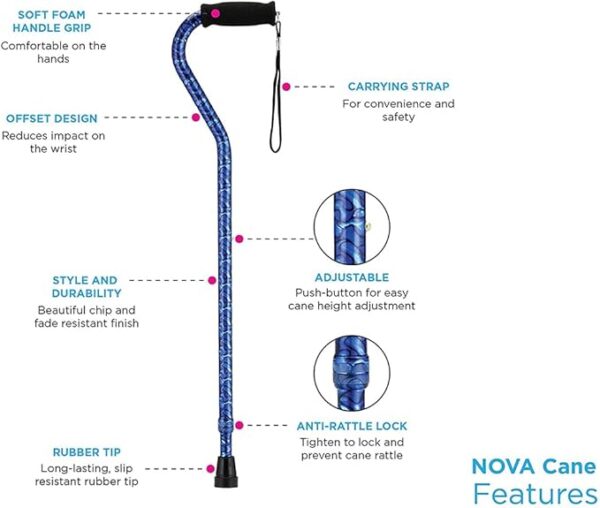 NOVA Medical Products Heavy Duty Offset Handle Walking Cane