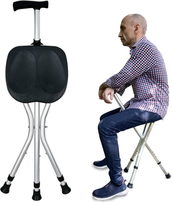 Honmido Portable Adjustable Folding Cane with Seat