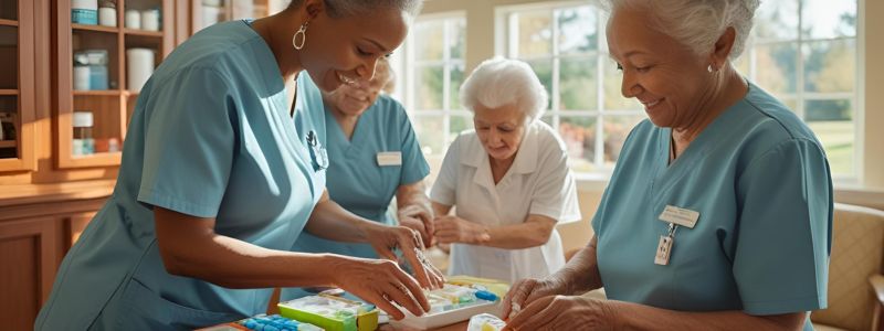 caregiver managing the medicine of assisted living patients