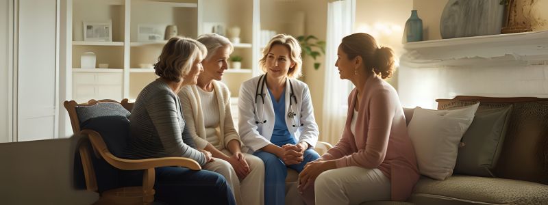 Healthcare professional discussing care options with family members