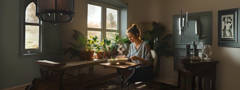 caregiver eating healthy food