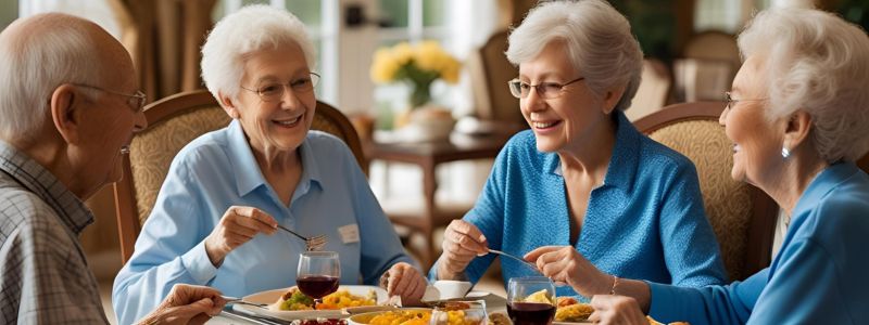 Residents sharing a meal at assisted living community