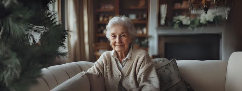 an old woman sitting in a couch