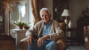 retired senior sitting in a sofa