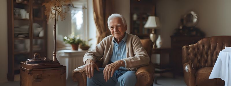 retired senior sitting in a sofa