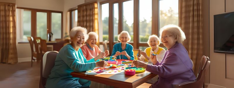 seniors in assisted living doing arts and crafts