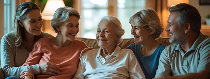 Family gathering around hospice patient in comfortable home setting
