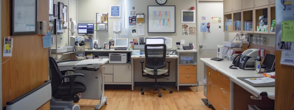 a meticulously organized home care environment tailored with adaptive safety features, including specialized equipment and clear markings for essential areas, reflecting the importance of personalized care for individuals with unique medical conditions.