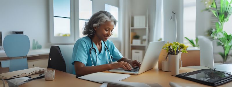 healthcare professional using her laptop