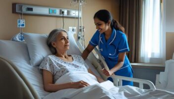 senior in hospice with a nurse