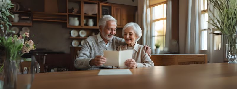 senior couple talking about finances