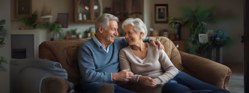 senior couple sitting on a couch