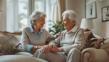 two female seniors talking to each other