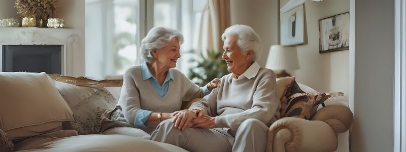 two female seniors talking to each other