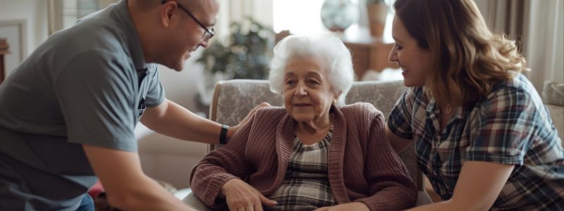 Hospice care environment with a senior patient and family members