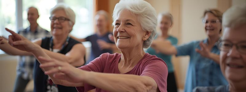Seniors enjoying a group exercise class that boosts mood and emotional health