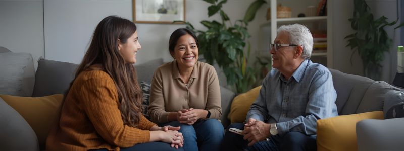 family members interviewing a caregiver
