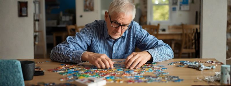 senior solving a puzzle